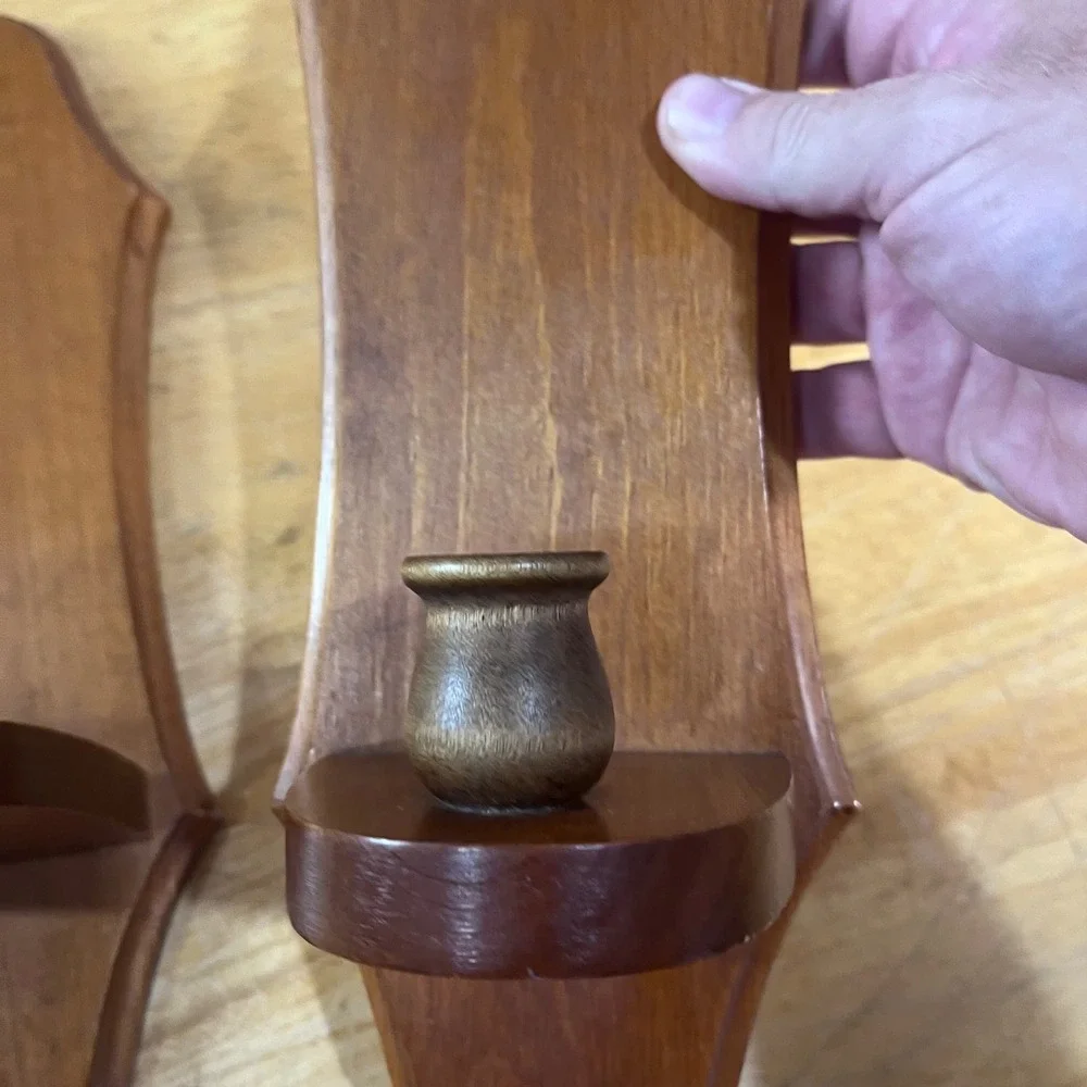 Vtg Pair Wood Wall Sconces Taper Candle Holders Brown Colonial Rustic 14